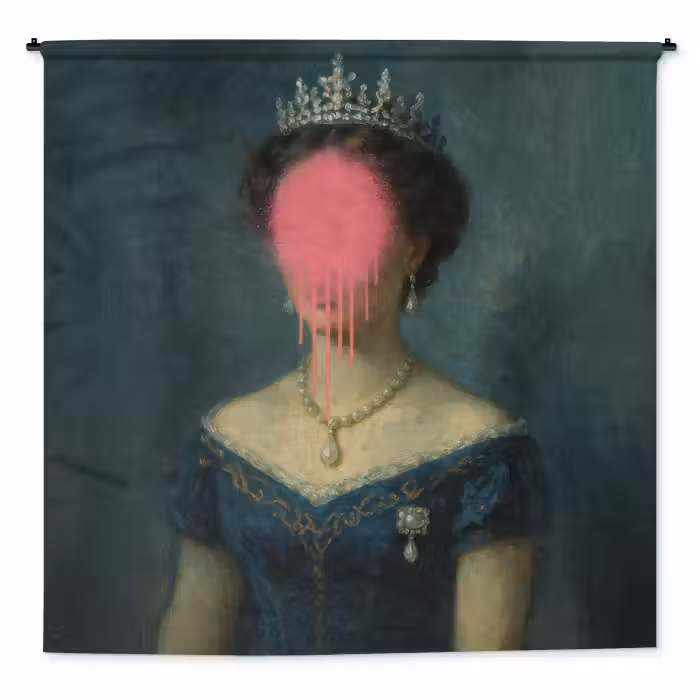 Wandkleed - Kroon - Roze druipend verf - Portret