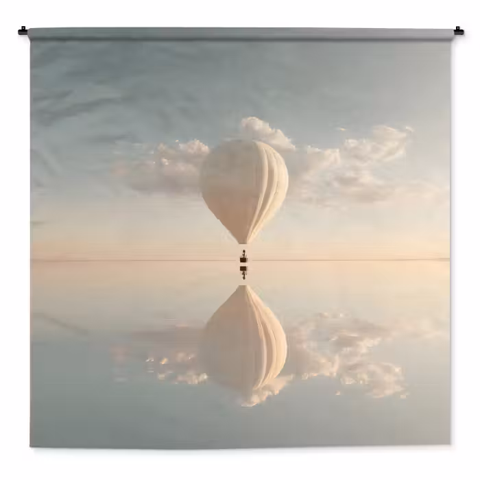 Wandkleed - Luchtballon - Wolken - Water - Blauw