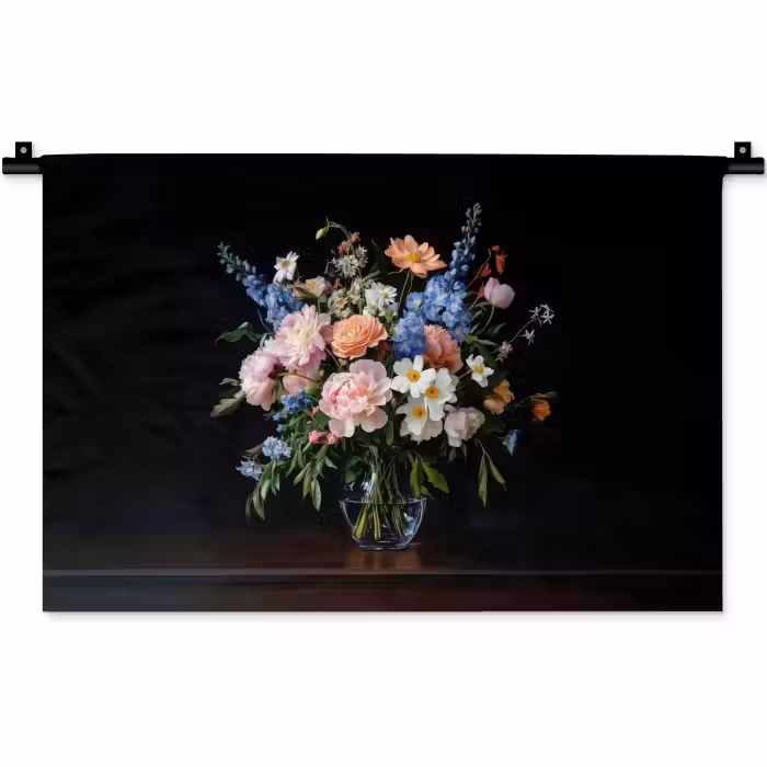 Wandkleed - Pastel - Bloemen - Glazen - Vaas