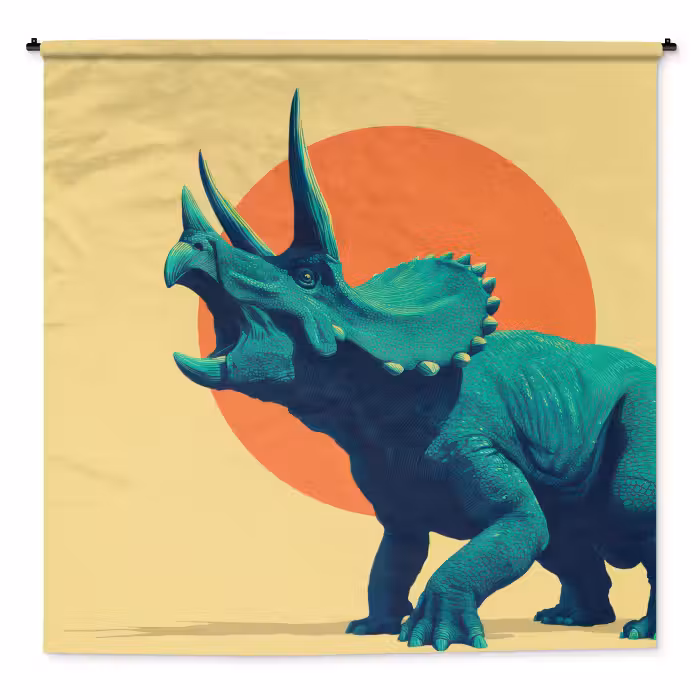 Wandkleed - Triceratops - Cirkel - Oranje - Hoorns