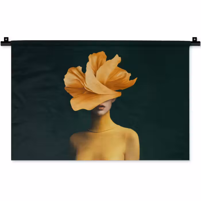 Wandkleed - Vrouw - Hoed - Geel
