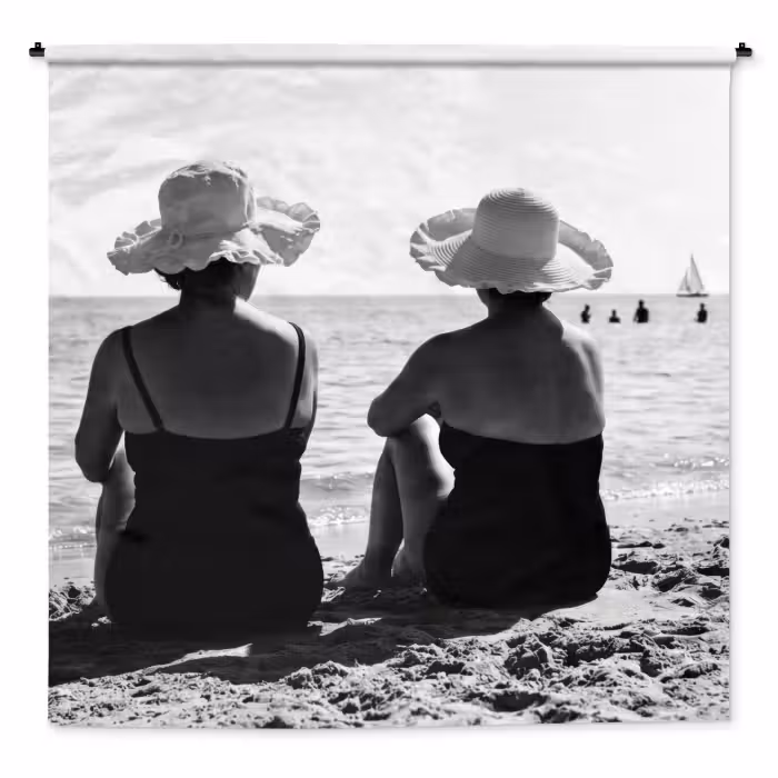Wandkleed - Vrouwen - Zonnehoed - Strand - Zwart - Wit
