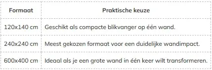 tabel met formaten en advies